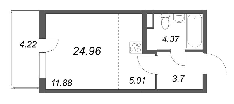 Квартира-студия, 24.96 м² в ЖК "Ясно.Янино" - планировка, фото №1