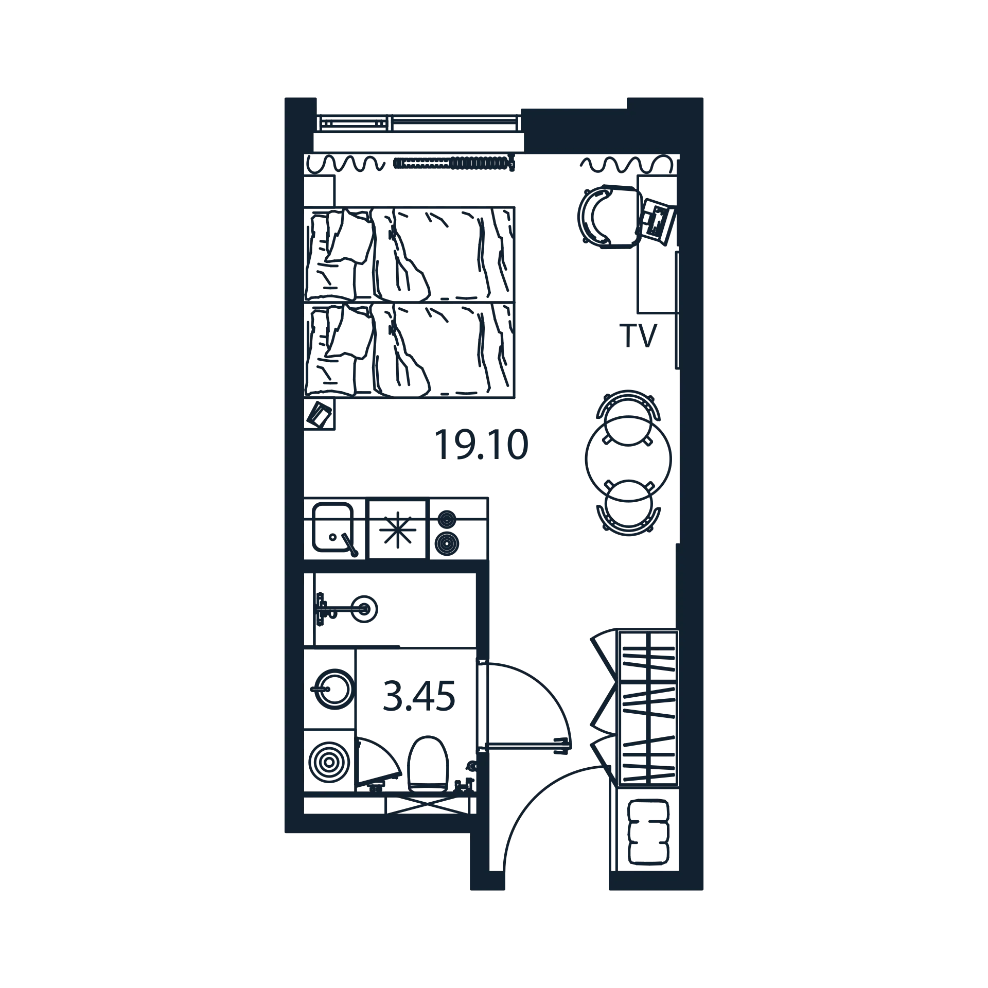 Квартира-студия, 22.65 м² - планировка, фото №1