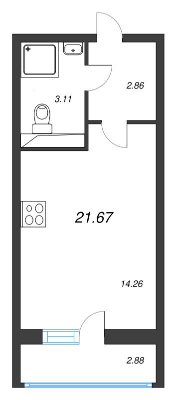 Квартира-студия, 21.67 м² - планировка, фото №1