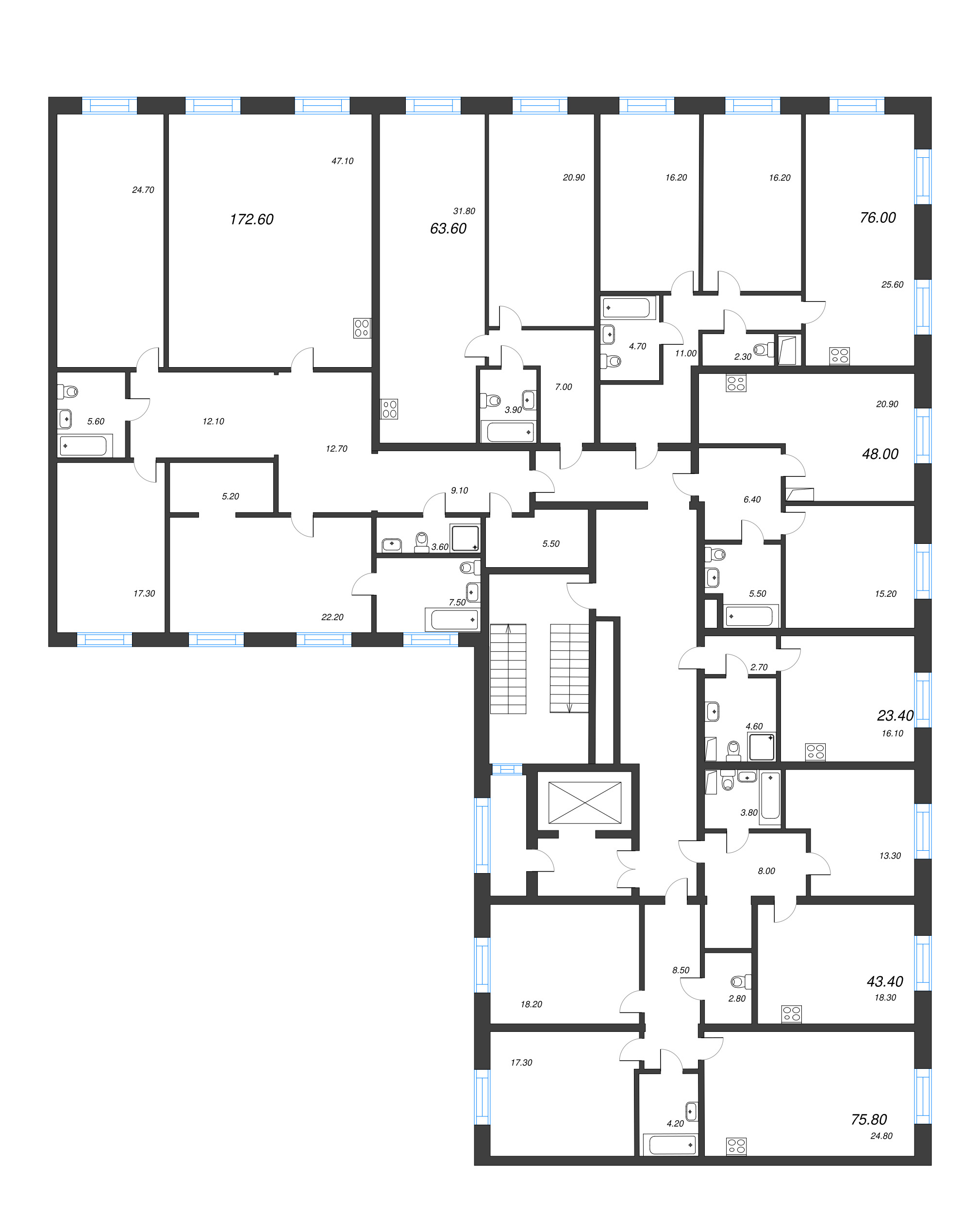 4-комнатная (Евро) квартира, 172.7 м² в ЖК "Neva Haus" - планировка этажа