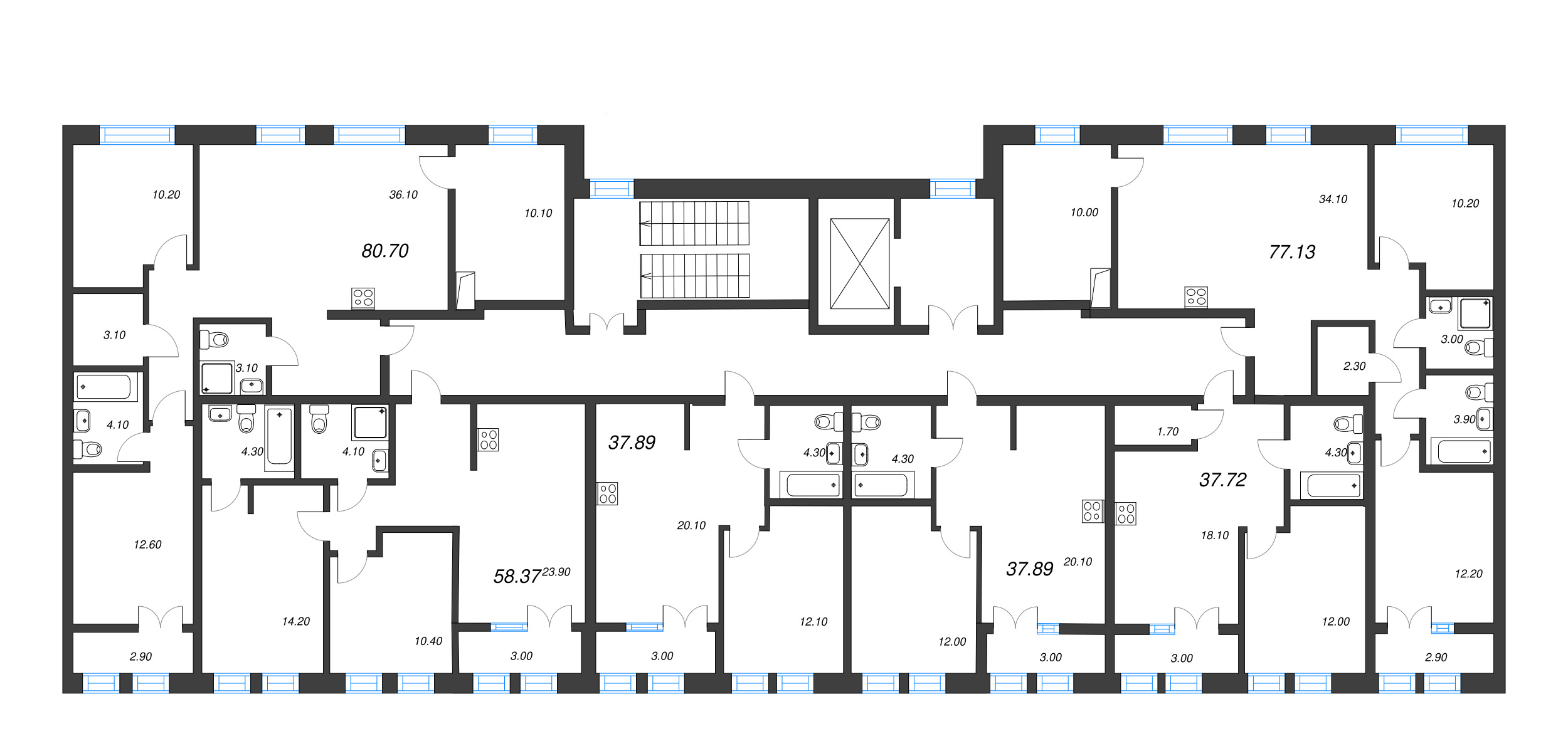 3-комнатная квартира, 77.13 м² в ЖК "NewПитер 2.0" - планировка этажа