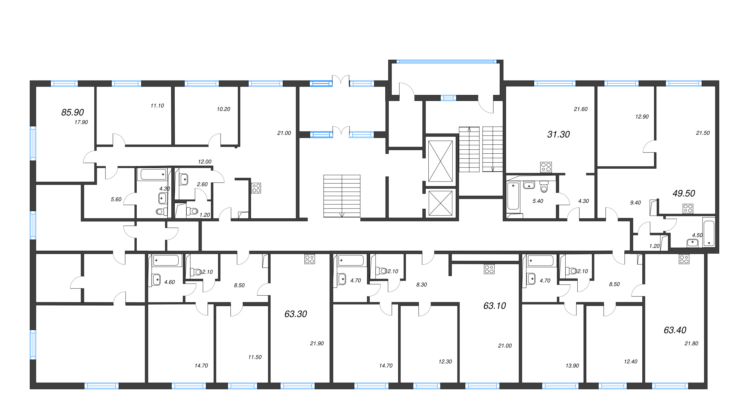 Квартира-студия, 31.3 м² в ЖК "Руднева 15" - планировка этажа