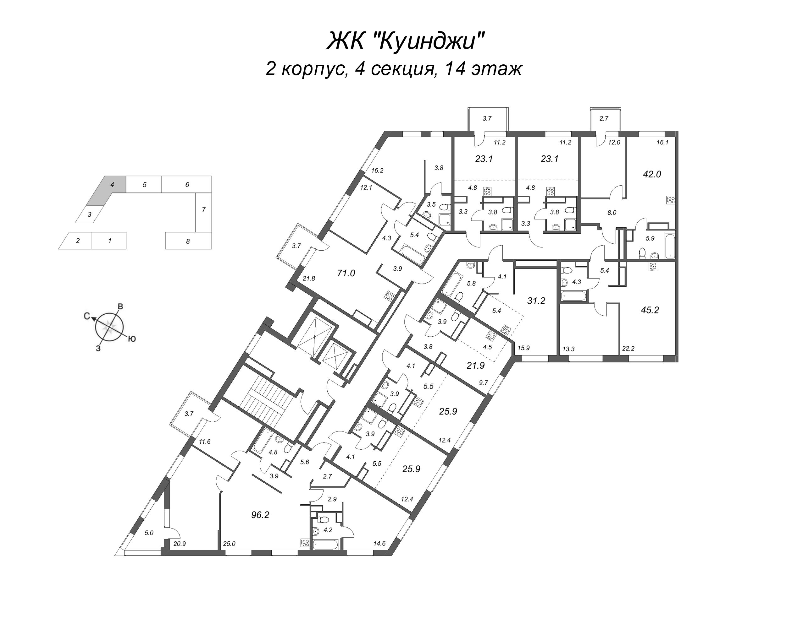 Квартира-студия, 23.1 м² в ЖК "Куинджи" - планировка этажа