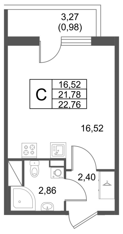 Квартира-студия, 22.76 м² в ЖК "Лето" - планировка, фото №1