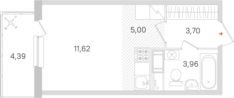Квартира-студия, 24.28 м² в ЖК "Ясно.Янино" - планировка, фото №1