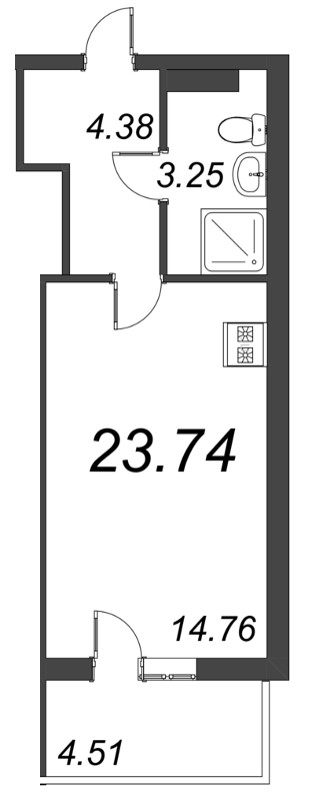 Квартира-студия, 23.74 м² в ЖК "Bereg. Курортный" - планировка, фото №1