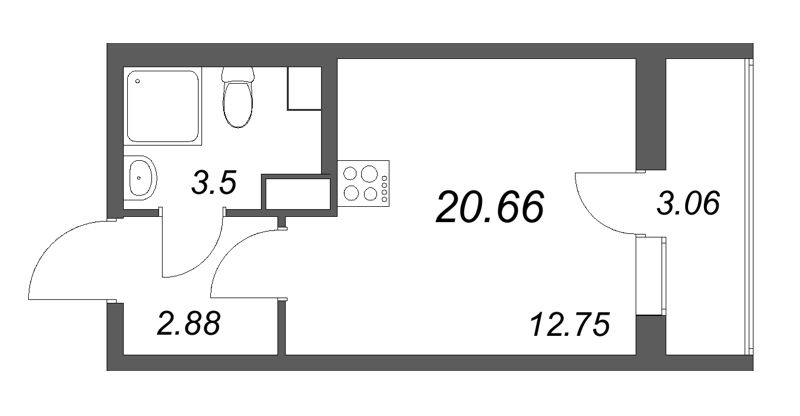 Квартира-студия, 20.66 м² в ЖК "Кинопарк" - планировка, фото №1