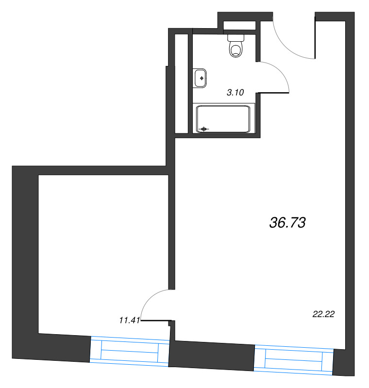 2-комнатная (Евро) квартира, 36.73 м² в ЖК "YE’S Leader" - планировка, фото №1