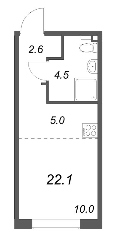 Квартира-студия, 22.1 м² в ЖК "Пулково Lake" - планировка, фото №1