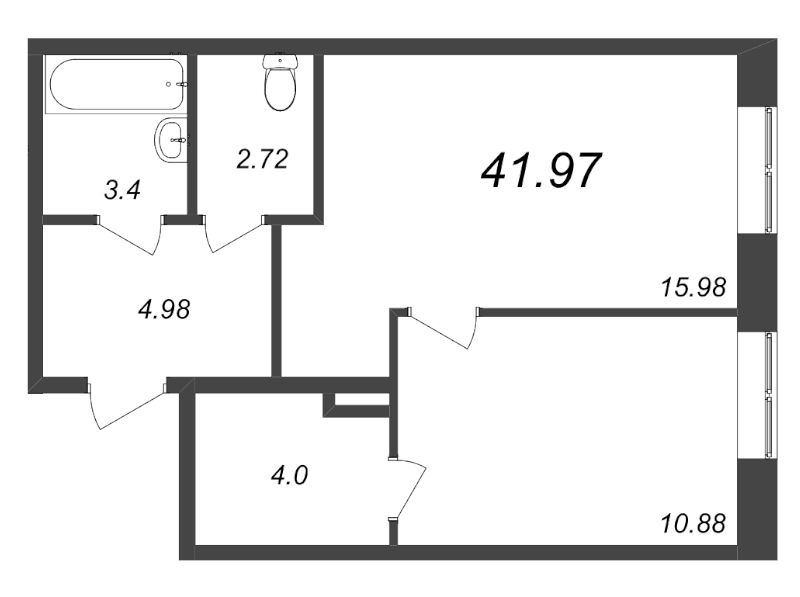 2-комнатная (Евро) квартира, 41.97 м² в ЖК "ID Kudrovo" - планировка, фото №1