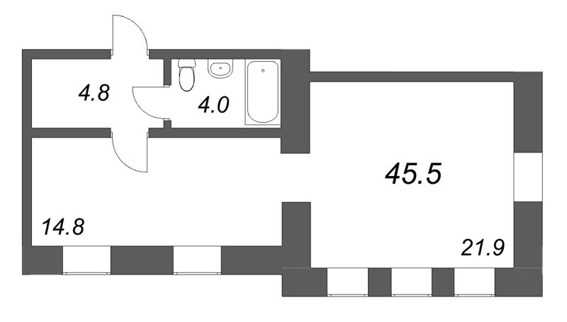 1-комнатная квартира, 45.5 м² в ЖК "Дом купца Злобина" - планировка, фото №1