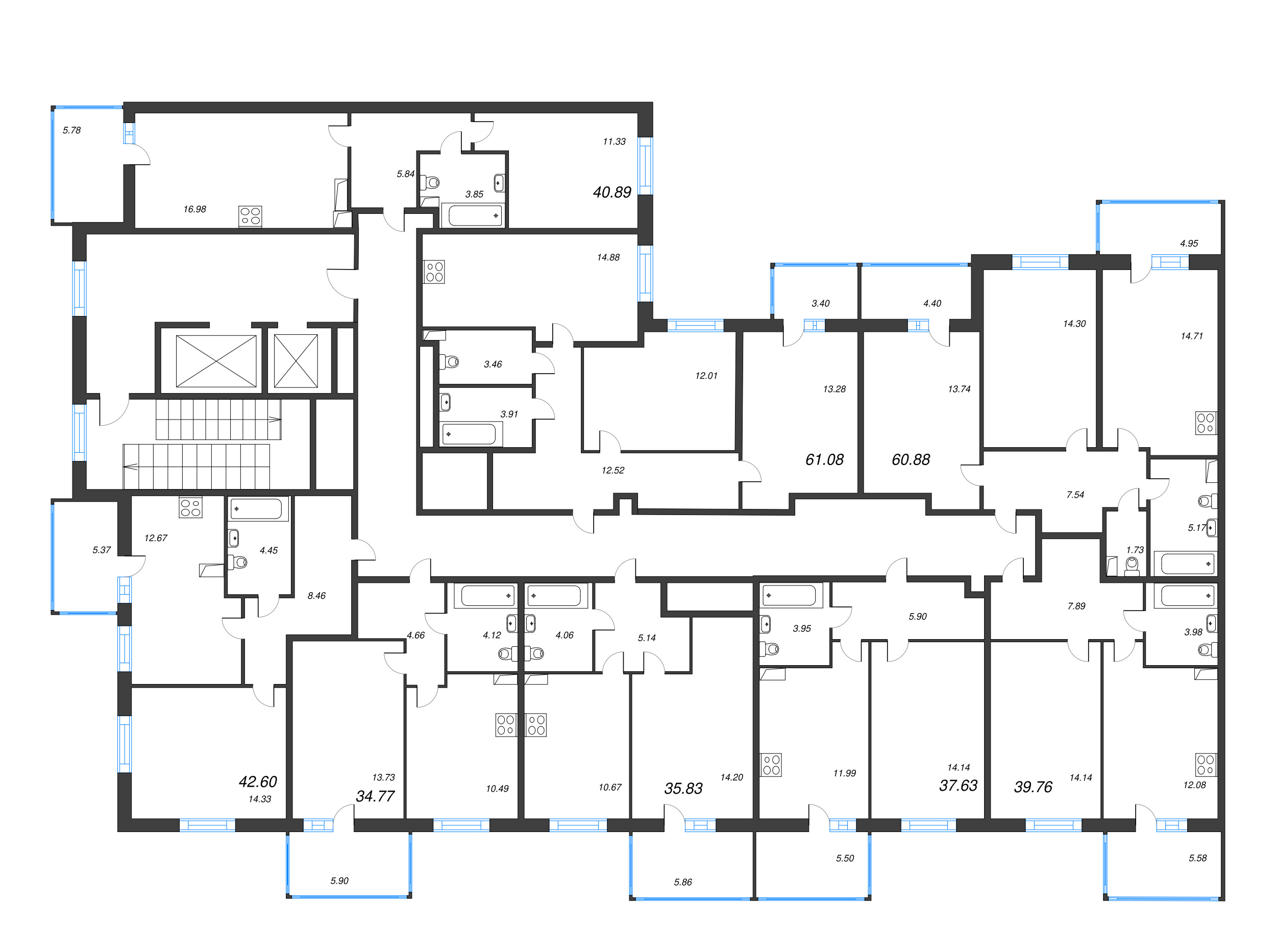 1-комнатная квартира, 39.76 м² - планировка этажа