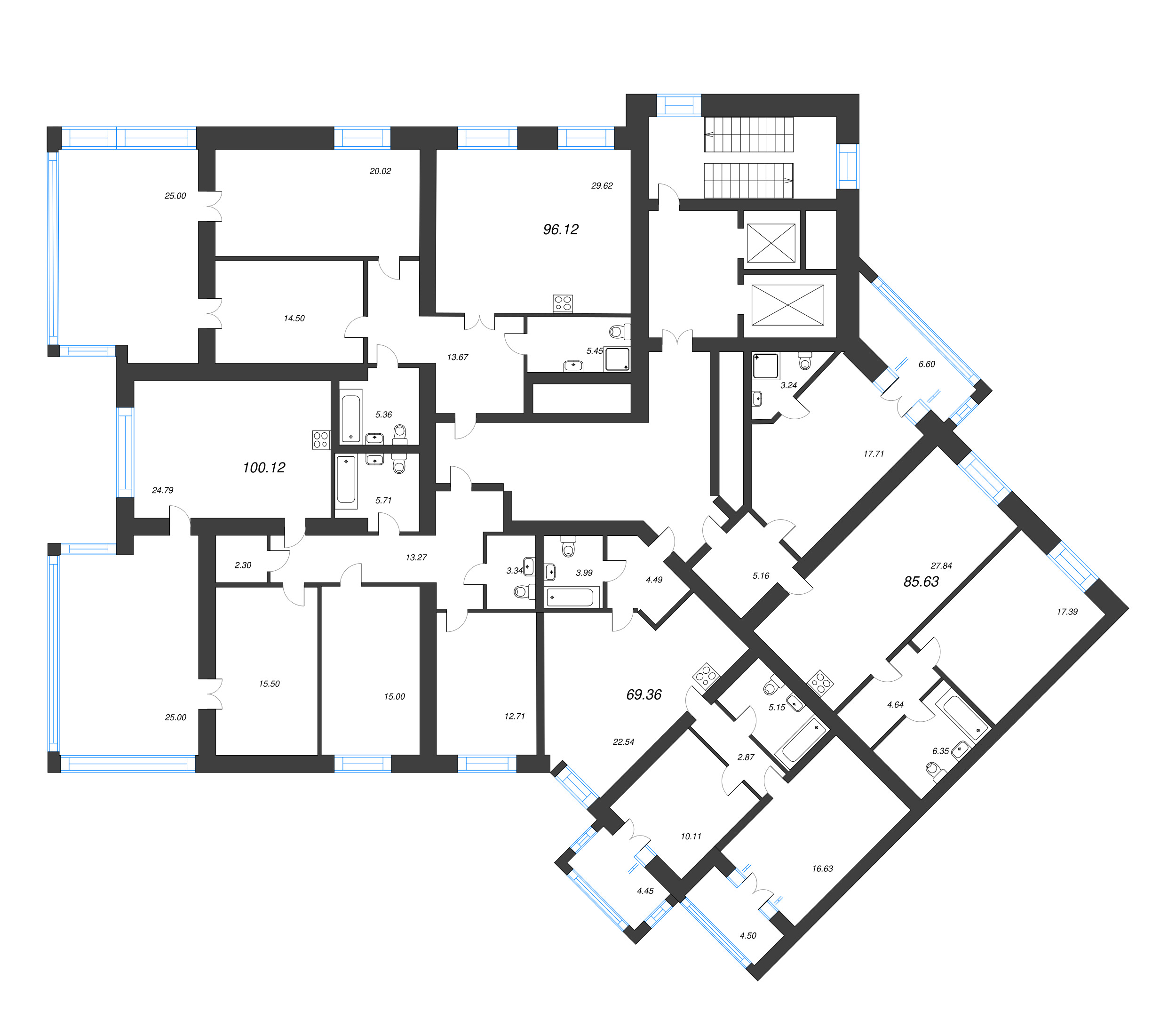 3-комнатная квартира, 100.5 м² - планировка этажа