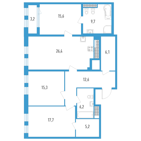 3-комнатная квартира, 116.4 м² в ЖК "Дефанс Премиум" - планировка, фото №1