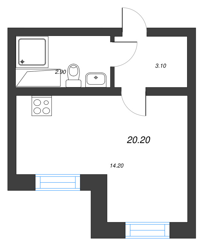 Квартира-студия, 20.2 м² - планировка, фото №1