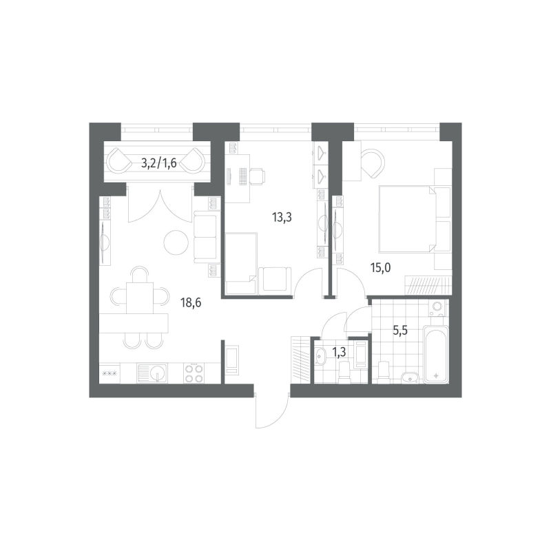 3-комнатная (Евро) квартира, 62.72 м² в ЖК "Наука" - планировка, фото №1