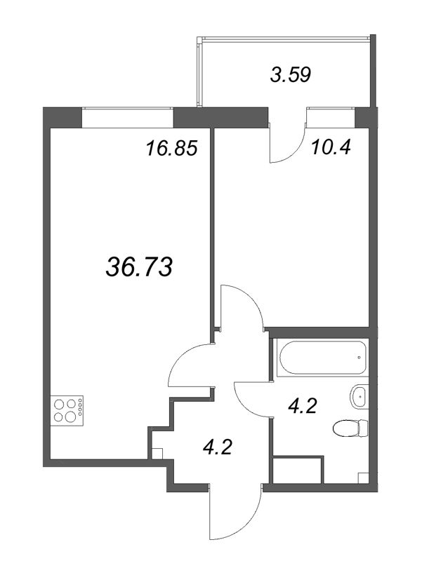 2-комнатная (Евро) квартира, 36.73 м² в ЖК "Аквилон Янино" - планировка, фото №1