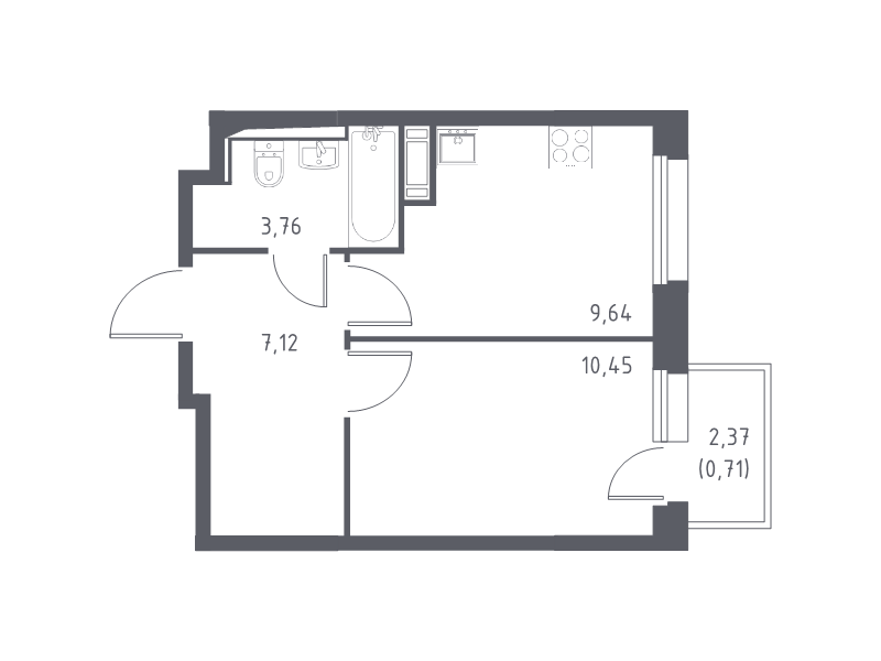 1-комнатная квартира, 31.68 м² - планировка, фото №1