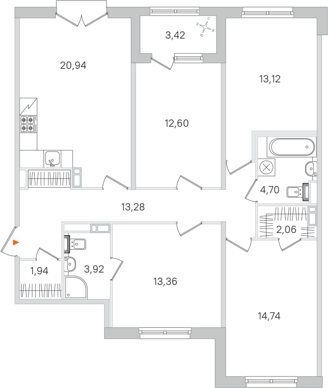 5-комнатная (Евро) квартира, 100.66 м² в ЖК "Дубровский" - планировка, фото №1