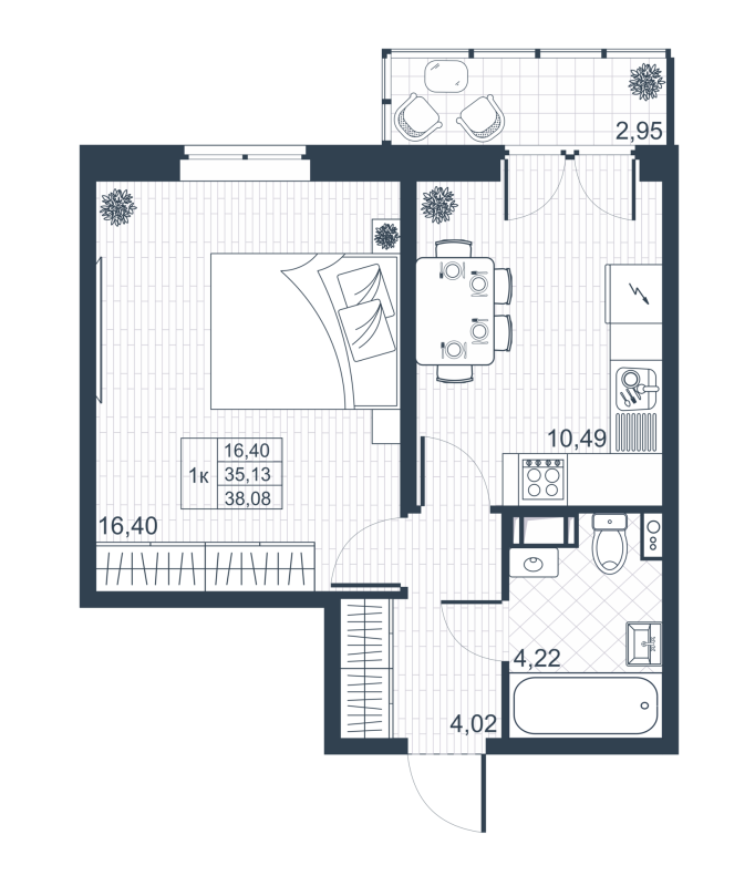 1-комнатная квартира, 36.01 м² в ЖК "Ново-Антропшино" - планировка, фото №1