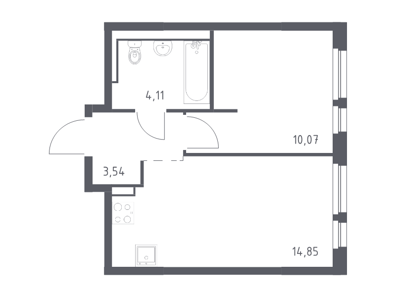 1-комнатная квартира, 32.57 м² - планировка, фото №1