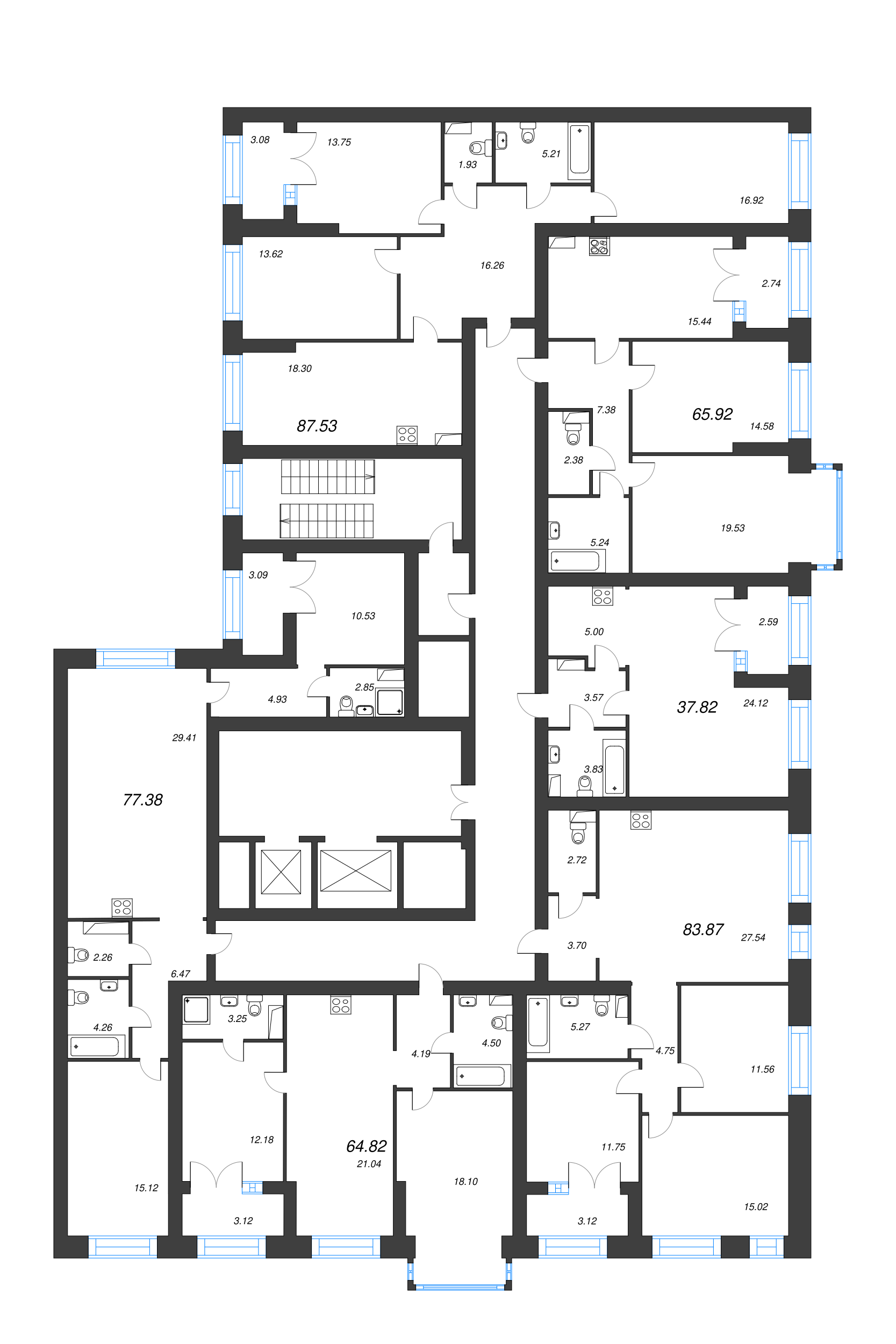 2-комнатная квартира, 77.38 м² в ЖК "Наука" - планировка этажа