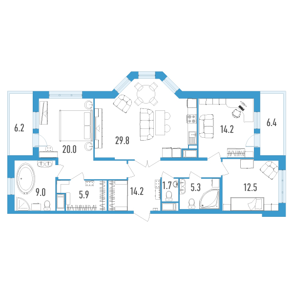 4-комнатная (Евро) квартира, 118.9 м² - планировка, фото №1