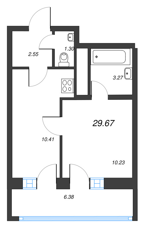 1-комнатная квартира, 29.67 м² в ЖК "Искра-Сити" - планировка, фото №1