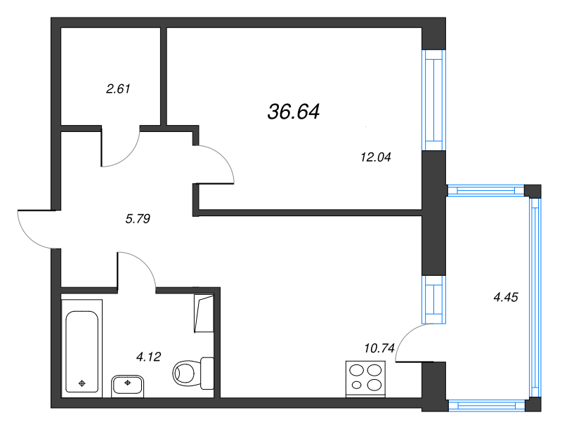 1-комнатная квартира, 35.8 м² в ЖК "Янила Драйв" - планировка, фото №1