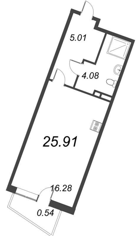 Квартира-студия, 26 м² - планировка, фото №1