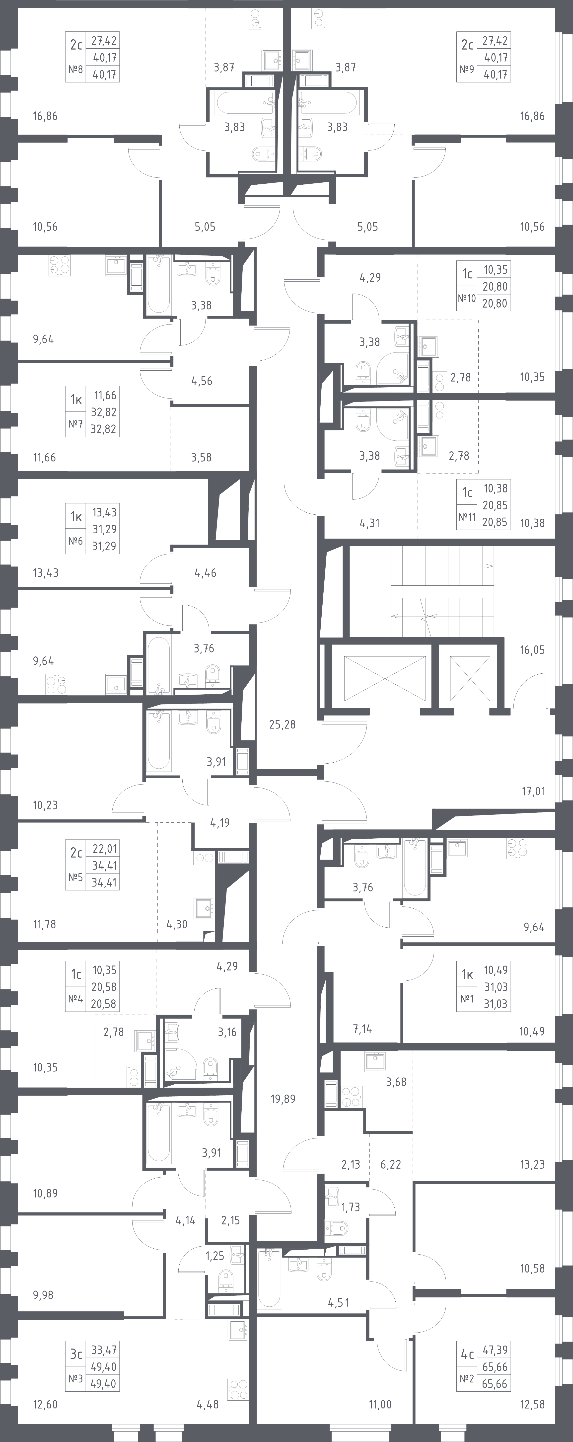 1-комнатная квартира, 32.82 м² в ЖК "Новые Лаврики" - планировка этажа