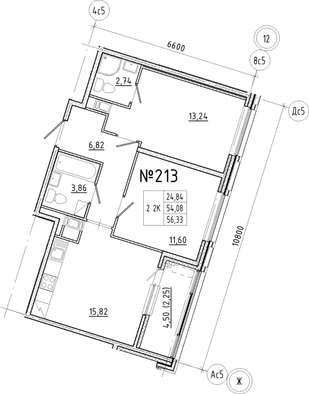 3-комнатная (Евро) квартира, 56.33 м² в ЖК "N8" - планировка, фото №1