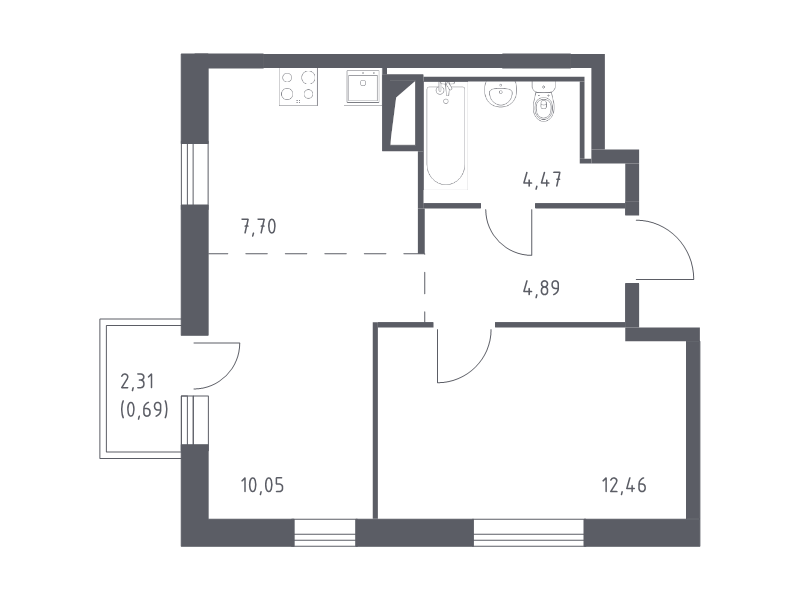 2-комнатная (Евро) квартира, 40.26 м² - планировка, фото №1