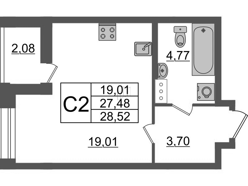 Квартира-студия, 28.52 м² - планировка, фото №1