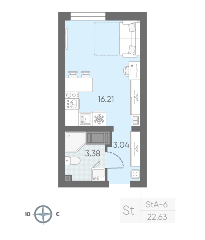 Квартира-студия, 22.63 м² в ЖК "Морская миля" - планировка, фото №1