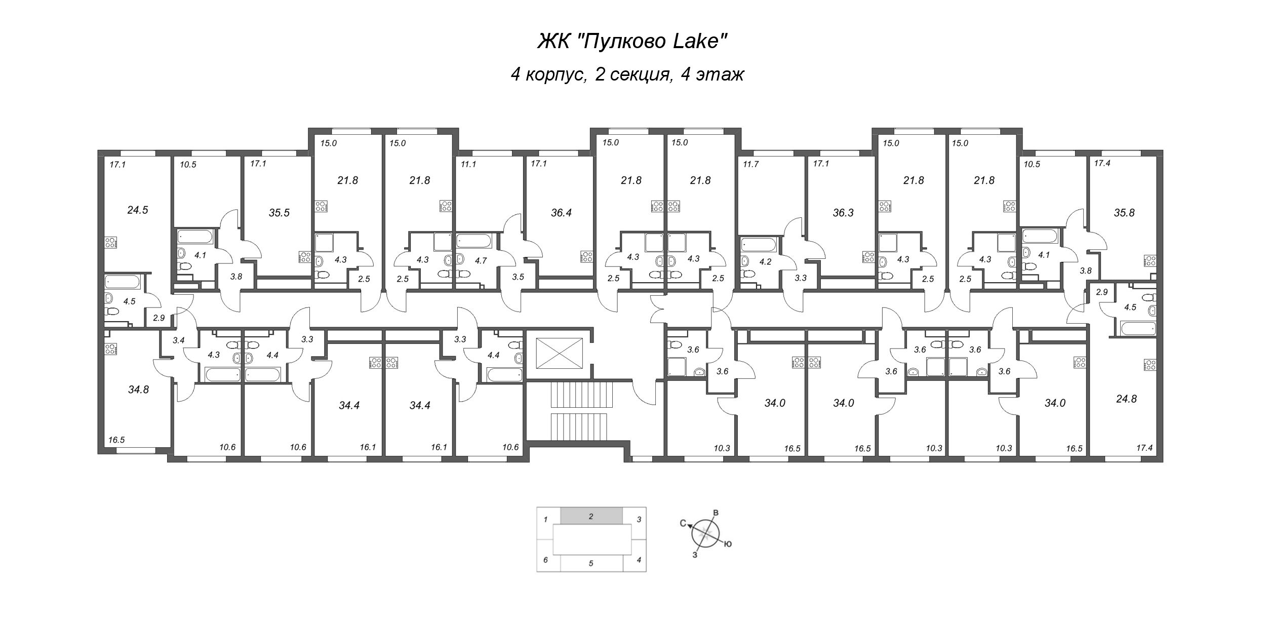 Квартира-студия, 21.8 м² в ЖК "Пулково Лейк" - планировка этажа