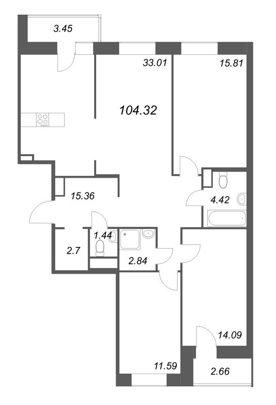 4-комнатная (Евро) квартира, 104.32 м² - планировка, фото №1