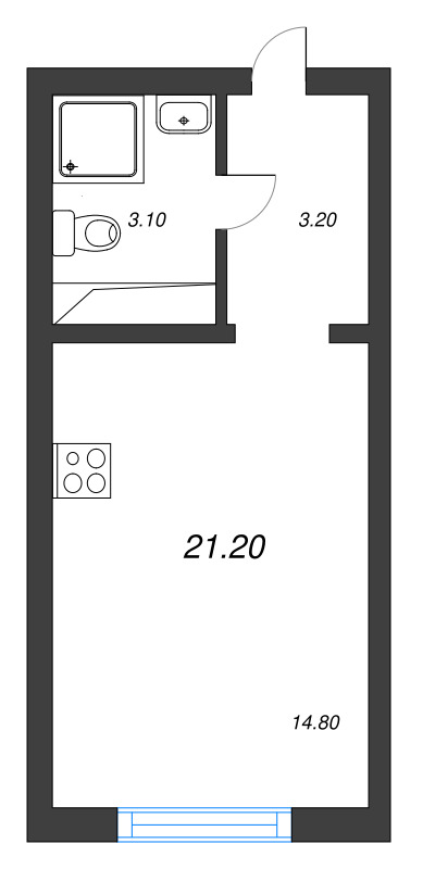Квартира-студия, 21.2 м² в ЖК "Ручьи" - планировка, фото №1