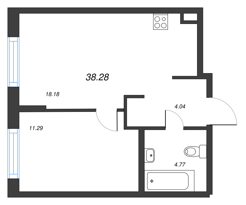 2-комнатная (Евро) квартира, 38.28 м² в ЖК "ID Murino III" - планировка, фото №1