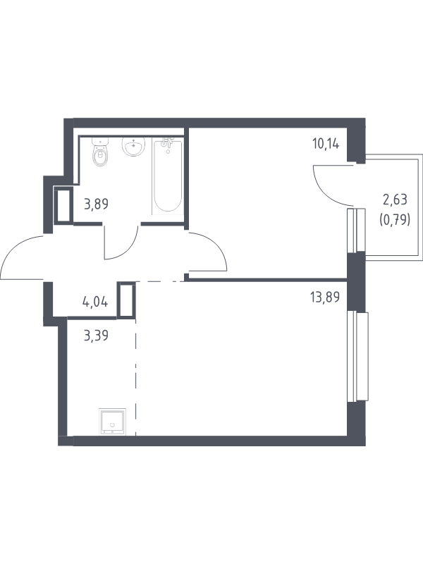 2-комнатная (Евро) квартира, 36.14 м² в ЖК "Новые Лаврики" - планировка, фото №1