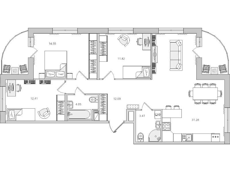 4-комнатная (Евро) квартира, 89.4 м² в ЖК "Dreamline" - планировка, фото №1