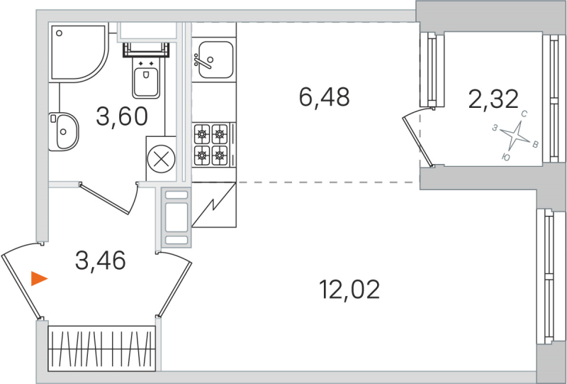 Квартира-студия, 25.56 м² в ЖК "Дубровский" - планировка, фото №1