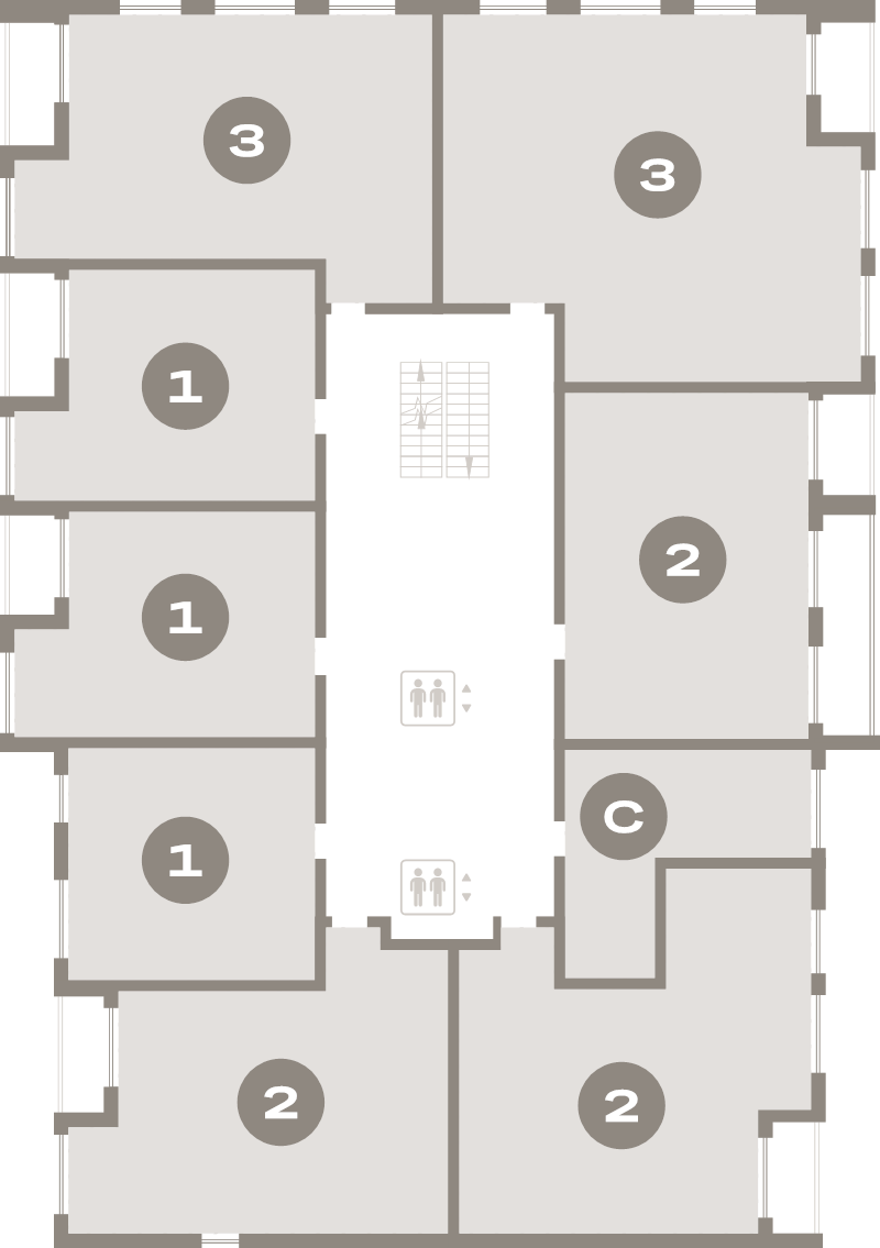 2-комнатная (Евро) квартира, 44.2 м² в ЖК "Северный ветер" - планировка этажа