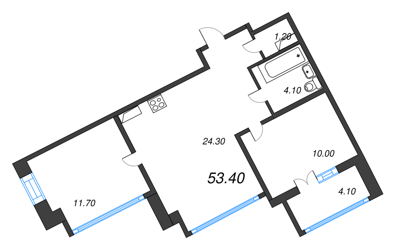2-комнатная квартира, 53.4 м² в ЖК "NewПитер 2.0" - планировка, фото №1