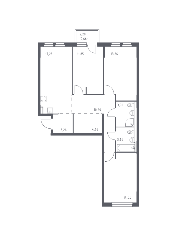 4-комнатная (Евро) квартира, 82.5 м² - планировка, фото №1