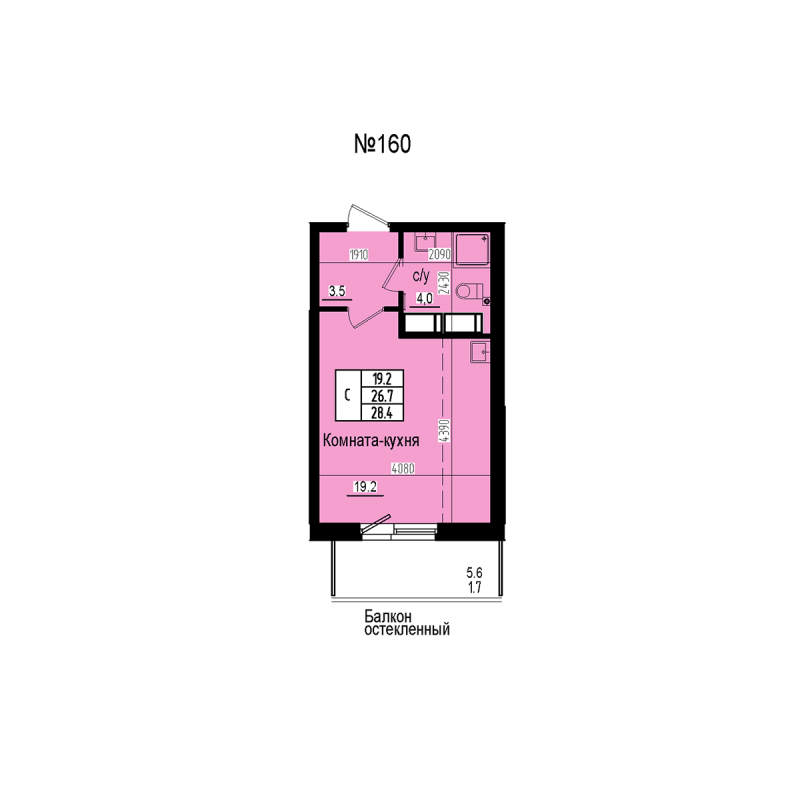 Квартира-студия, 28.4 м² в ЖК "ПРАГМА СИТИ" - планировка, фото №1