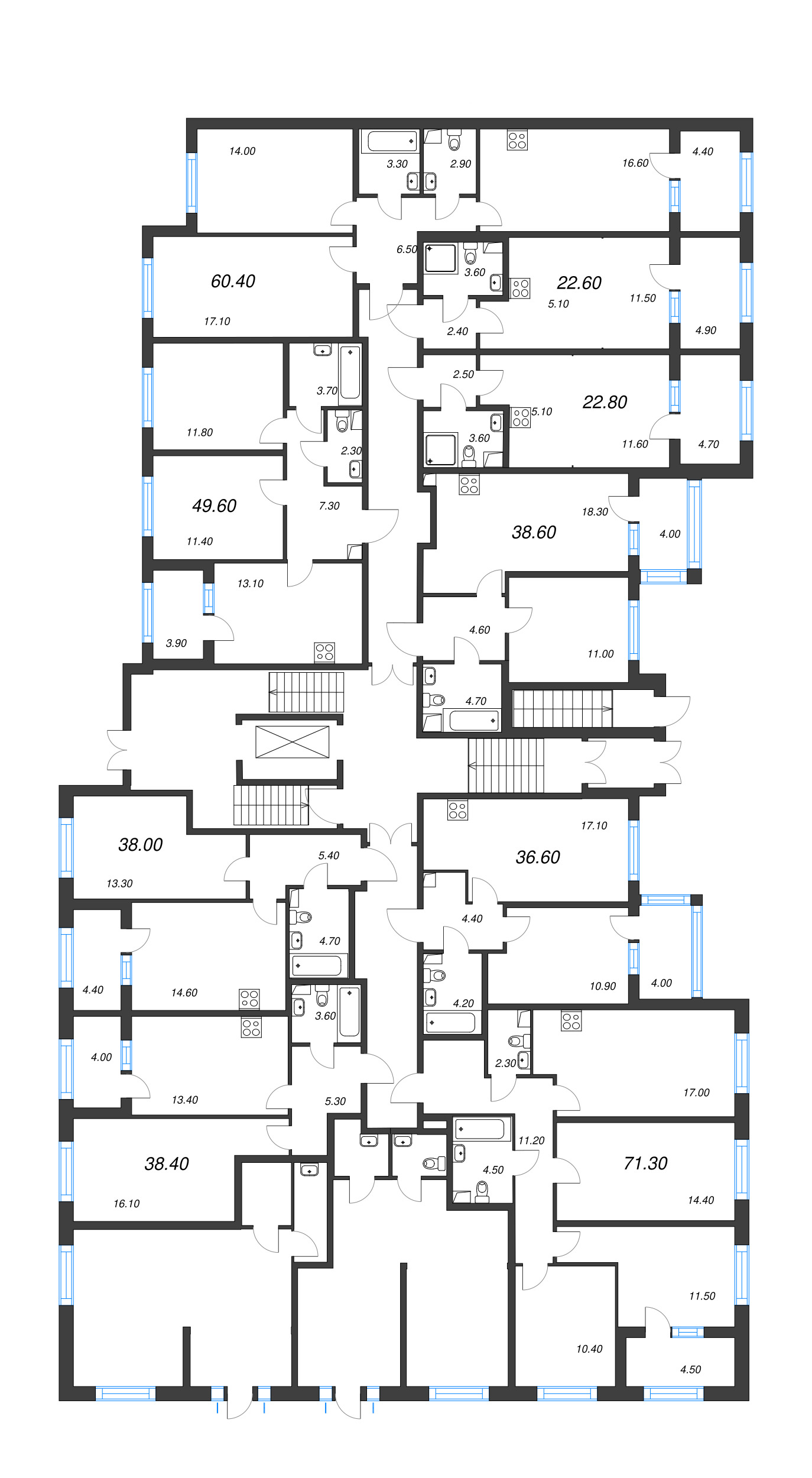 1-комнатная квартира, 38.4 м² в ЖК "ЮгТаун" - планировка этажа