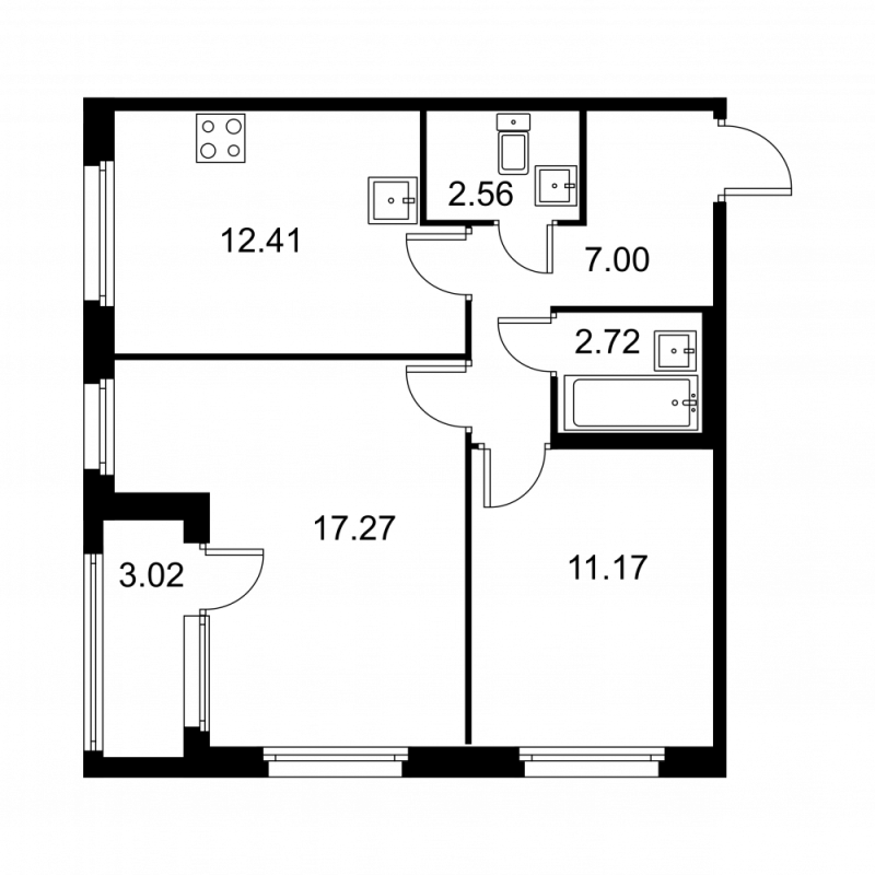2-комнатная квартира, 54.64 м² в ЖК "Квартал Заречье" - планировка, фото №1