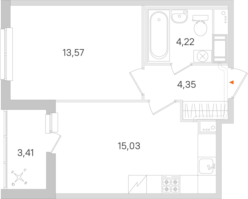 2-комнатная (Евро) квартира, 37.17 м² в ЖК "Ясно.Янино" - планировка, фото №1