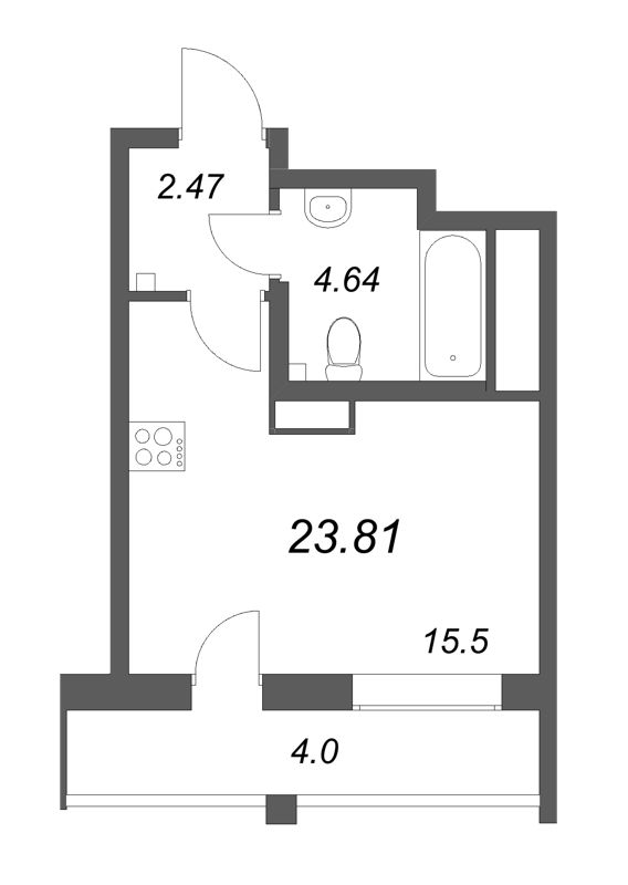 Квартира-студия, 23.81 м² в ЖК "Южный форт" - планировка, фото №1